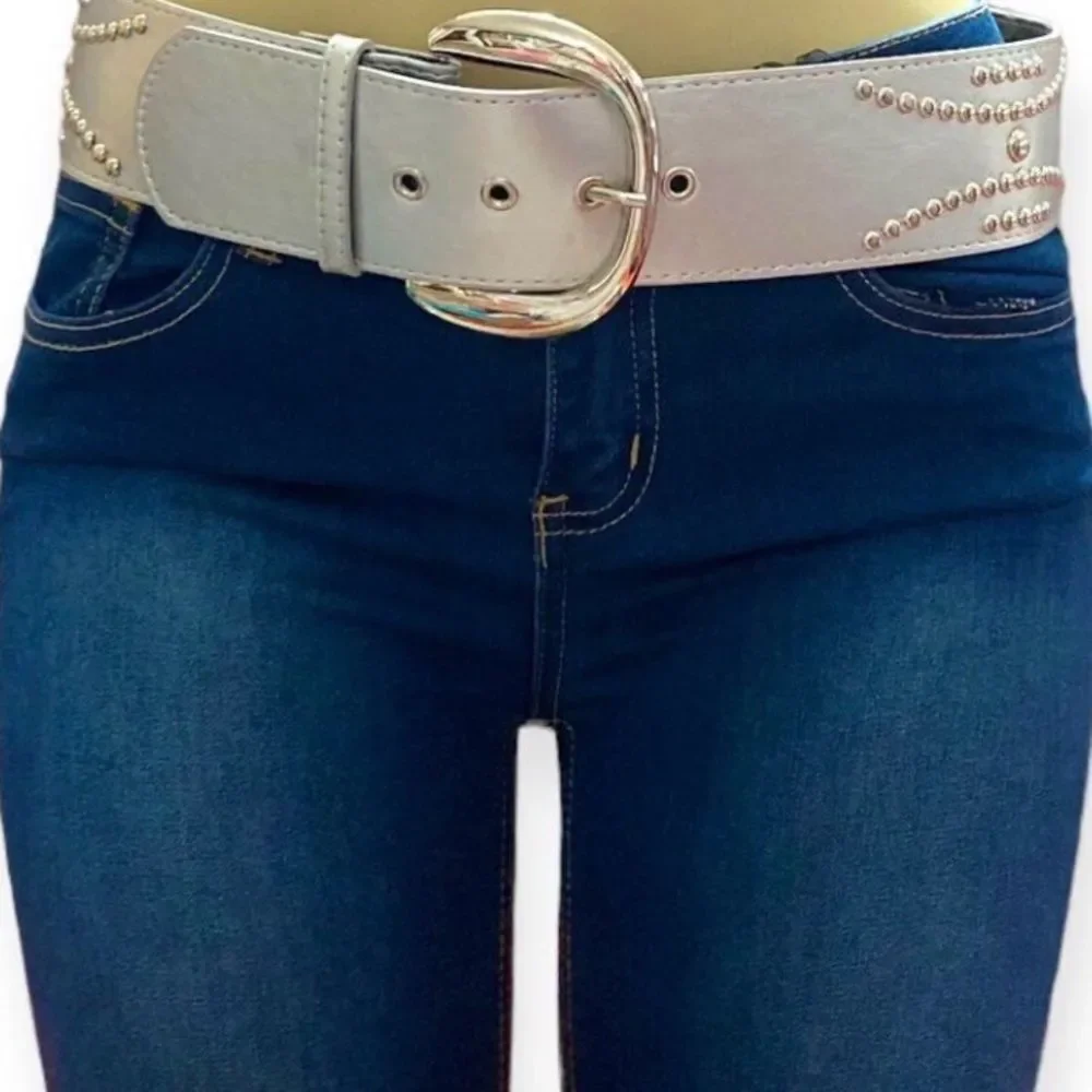 Wide Silver Studded Oversized Buckle Statement Belt NWT